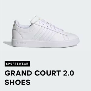 adidas Grand Court 2.0 Sneakers - White with Gold Trim